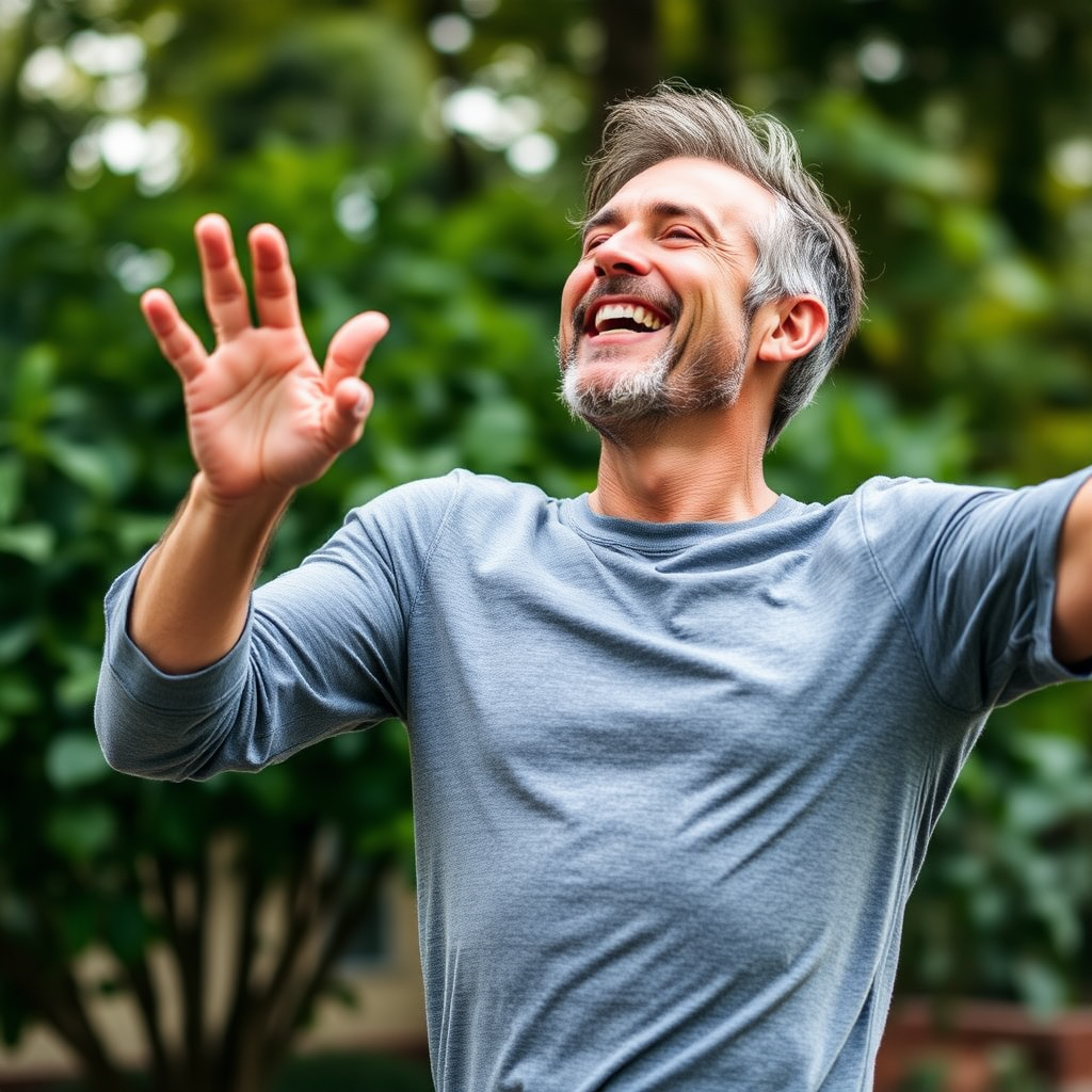 Hombre activo y saludable de mediana edad disfrutando de alta energía y vitalidad después de seguir un programa personalizado de suplementos naturales para la salud masculina