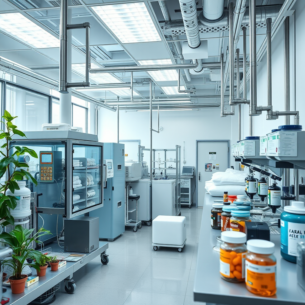 Laboratorio certificado con equipos modernos para la producción de suplementos naturales de alta calidad