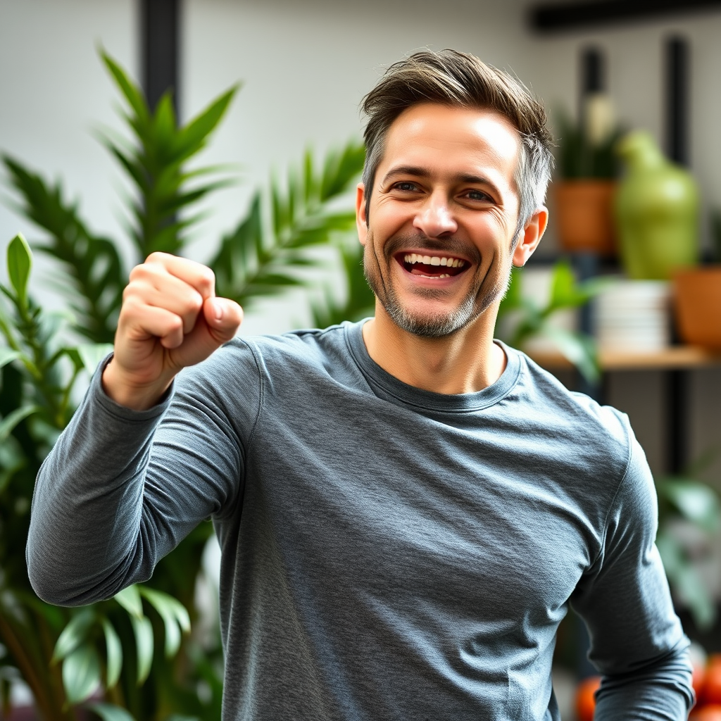 Hombre adulto saludable y lleno de energía después de seguir plan nutricional personalizado con suplementos naturales premium