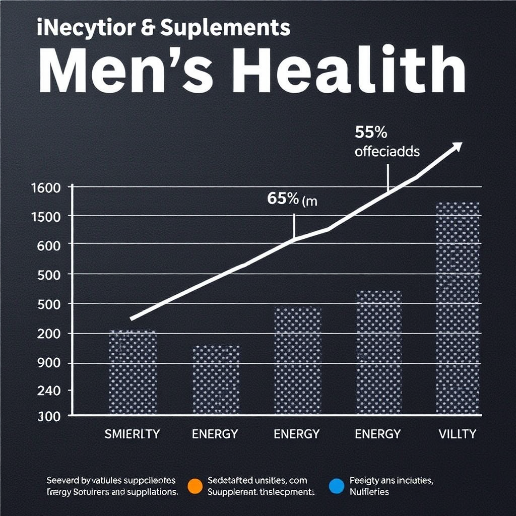Gráfico mostrando progreso en salud masculina con suplementos naturales, indicadores de energía y vitalidad en aumento